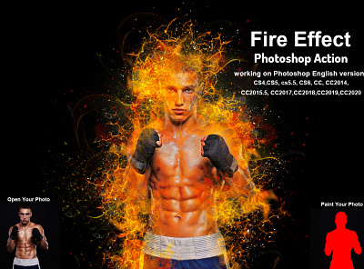 Fire Effect Photoshop Action abstract adobe photoshop artwork burn ember explosion fire fire action fire maker fire photoshop firestorm flames glow heat orange particles realistic fire smoke style
