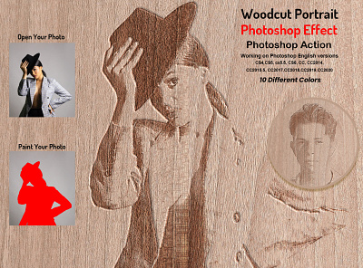 Woodcut Portrait Photo Effect acrylic action artist paint colorful drawing engraved effect oil action oil art action oil painting action photo effect photo manipulation photoshop photoshop action poster printing self portrait sketch watercolor action wood effect photoshop woodcut illustration