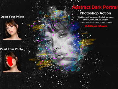 Abstract Dark Portrait Photoshop Action abstract painting abstract portrait abstract watercolor black and white dark actions dark effect digital painting dramatic easy art oil action photo effect photoshop action photoshop filter photoshop tutorial portrait action portrait photography sketch vintage action watercolor action