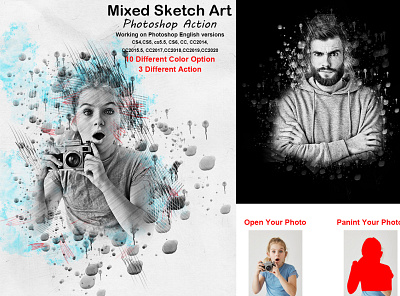 Mixed Sketch Art Photoshop Action adobe photoshop artwork atn charcoal sketch color sketch comic book effect hand drawing images modern art pen sketch pencil skectch photoshop action photoshop tutorial portrait professional realistic sketch action sketch photoshop action