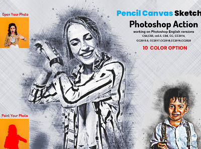 Pencil Canvas Sketch Photoshop Action acrylic action arttistic sketch charcoal color sketch engraver etching hand drawing oil sketch pencil drawing pencil sketch photo effect photo manipulation photoshop photoshop action realistic sketch sketch action sketch art sketch portrait vector sketch