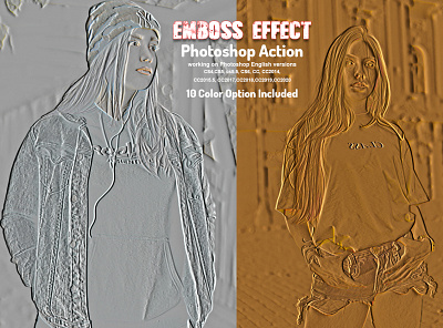 Emboss Effect Photoshop Action artistic bevel crystal debossed drawing emboss action emboss deboss embossed paper glow grunge photoshop metal photo effect photoshop styles photoshop tutorial portrait sketch art stich vector watercolor effect