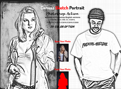 Canvas Sketch Portrait Photoshop Action acrylic action arttistic sketch canvas paint charcoal color sketch engraver etching hand drawing oil sketch pencil sketch photo effect photo manipulation photoshop action realistic sketch sketch action sketch art sketch drawing sketch portrait vector sketch