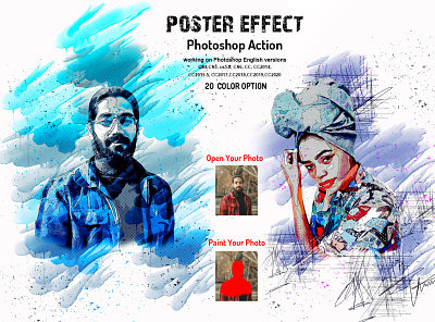 Poster Effect Photoshop Action artistic poster art brush canvas paint color effect colorful art hand drawn painting photo effect photo manipulation photoshop photoshop action portrait poster action poster watercolor action realistic watercolor vector art watercolor art watercolor brush watercolor effect