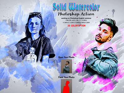 Solid Watercolor Photoshop Action artistic watercolor brush canvas paint color effect colorful art hand drawn painting photo effect photo manipulation photography photoshop photoshop action real watercolor action realistic watercolor watercolor art watercolor brush watercolor drawing watercolor effect watercolor portrait