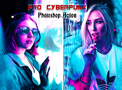 Pro Cyberpunk Photoshop Action color gradients