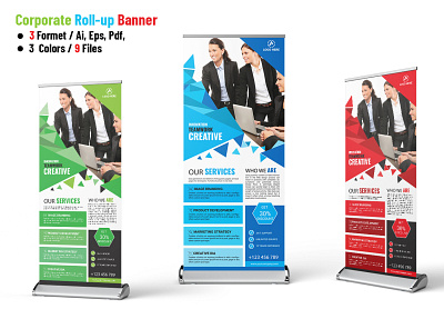 Corporate Roll- up Banner advert advertising banner billboard business commercial company banner corporate design exhibition flyer modern poster promotion roll up rollup banner signboard stand standing vector