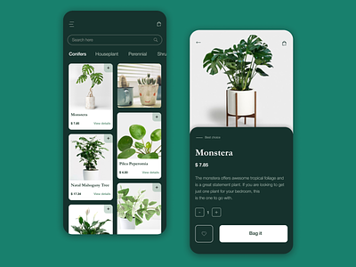 Plant Shop App app catalog design flat icon illustrator mobile nature product product page typography ui ux