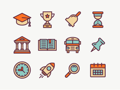 School Icons: Part 3! color icons line school set stroke