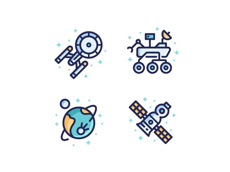 Space Icons astronaut death star galaxy icons illustration line planets sci fi soyuz space spaceship stroke