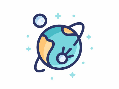 Earth earth icon illustration line moon planet satellite science space sputnik stars stroke