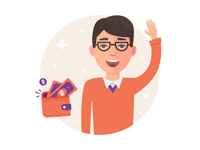 Hello app cash cash back cashback character human illustration man money wallet