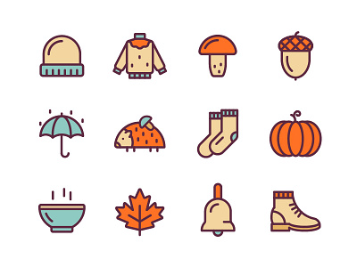 Autumn Icons: Part I autumn fall flat icon set icons illustration line stroke