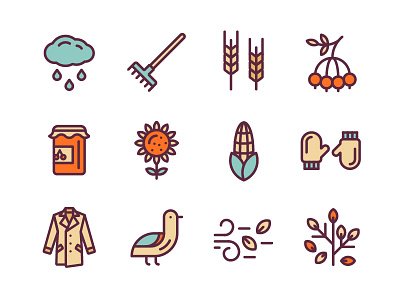 Autumn Icons: Part II autumn fall flat icon set icons illustration line stroke