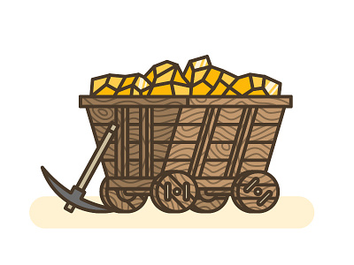 Minecart gold illo illustration line mine minecart mining pick stroke trolley