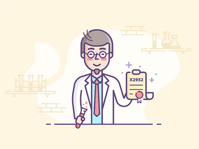 Patent character happy illo illustration line science scientist stroke