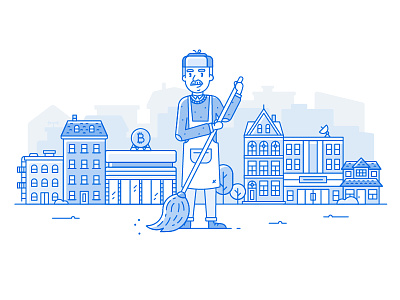 Janitor building city cleaning illo illustration line stroke town