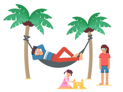 Family #2 beach castle child chill family flat illustration palm