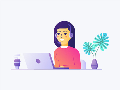 Call Center call center character flat flat design girl gradient graphics illustration landing office plants web website woman worker