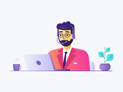 Call Center Man call center flat gradient graphics illustration man office plant web website worker