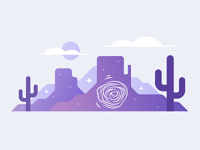 Desert cacti canyon color desert flat gradient illustration minimal mono mountains mystical tumbleweed web