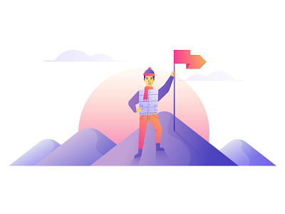 Conqueror of mountains character couqeuror flat gradient illo illustration landing mountain web website