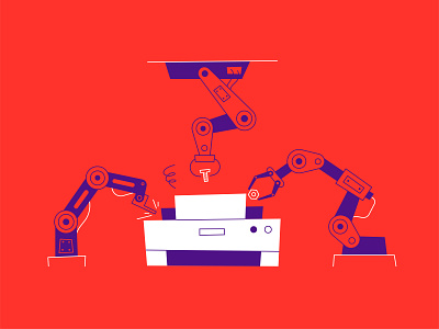 Printer repair process fix illustration printer repair repairs robot robots science tech