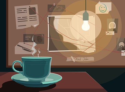 Detective Workplace coffee cup design desktop detective illustration lamp light mentalist redjohn tea vector
