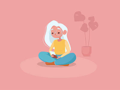 A Girl with a letter design girl graphicdesign illustration letter lotos memories pink plant sitting vector warmth