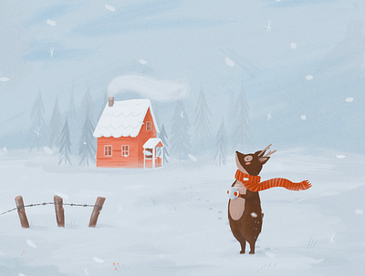 Christmas illustration with a Deer in a Red Scarf design illustration