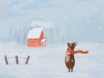 Christmas illustration with a Deer in a Red Scarf