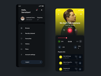 Music Player App app clean colors design gradient hello dribbble illustration interaction interface sarvottam ui