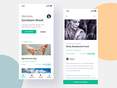 Charity app 2 app clean colors design gradient hello dribbble illustration interaction interface sarvottam ui