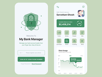 Banking Application for IOS android animation app banking banking app clean colors design gradient green hello dribbble interaction ios logo minimal sarvottam ui uiux vector