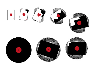 Transformation: Playing card - Vinyl record ace of hearts black card flat design illustration minimal playing card red vector vinyl vinyl record