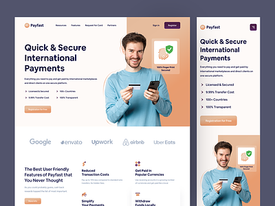 Fintech II - Payfast Credit Card Landing Page credit card design finance financial fintech fintech platform landignpage mobile responsive online banking online transection payoneer paypal responsive design ui uidesign uiux design ux web design website landing page wise