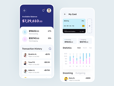 Financial Wallet Mobile App app app design bank app banking app clean finance finance app fintech fintech app fintech industry ios app mobile mobile app money transfer online banking payment app ui uiux ux wallet app