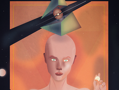 Core head human illustration night poster space stars