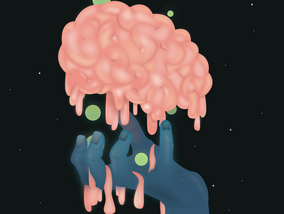 Biological Waste brain hand human illustration melt poster space stars