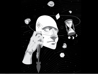 Time Flows in Reverse WIP #2 design eye eyes head hourglass human illustration logo planet poster sky space stars