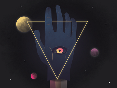 Watcher eye hand planet space stars triangle