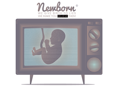 Newborn© baby fetus lies old fashioned tv