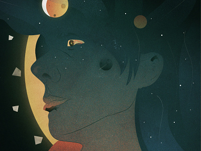 Something Wonderful head human illustration night planet poster sky space stars