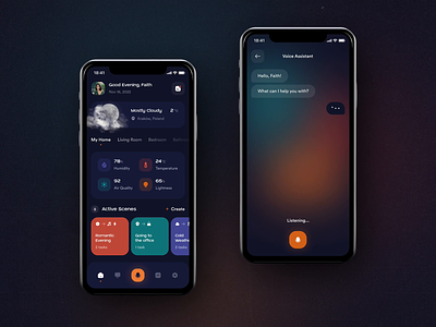 Smart Home App with Voice Assistant animation app app design automation chat colorful dark mode design iot microinteraction mobile personal assistant smart smart home ui ui ux ui design uidesign uiux voice assistant
