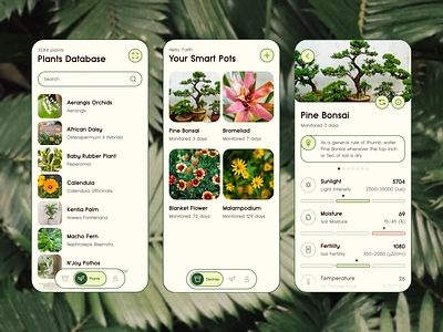 Smart Plant Pots Companion App app app design clean companion app design flowers health tracker iot minimalism mobile outlined plants pot smart device statistics ui ui ux ui design uidesign uiux