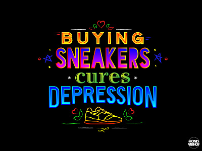 BUYING SNEAKERS CURES DEPRESSION funny quote sneakers typography