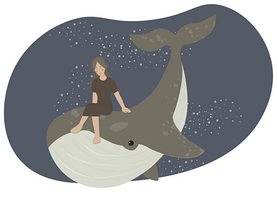 Dreams deep branding design girl graphic design illustration vector whale