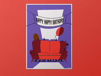 Birthday Card! Happy happy joy! 50s artwork birthday card card cartoon drawing editorial illustration holiday illustration onga poster red surprise