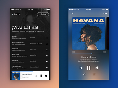 Daily UI #9: Music Player apple music blue daily ui dailyui gradient havana latina music music player peach spotify