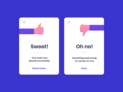 Daily UI #11: Flash Message card dailui daily ui flash message illustration modal order thumbs down thumbs up